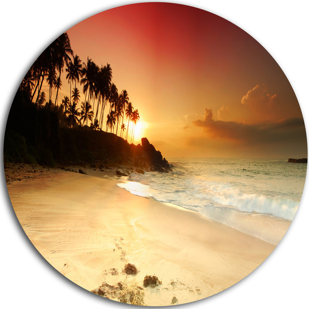 Amazing Sunset And Beach In Sri Lanka, Seashore Disc Metal Artwork, 36"