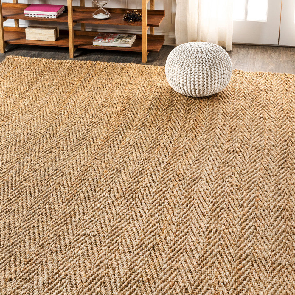Espina Hand Woven Herringbone Chunky Jute Natural 8' x 10' Area Rug