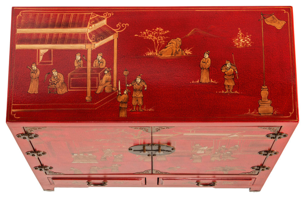 Red Lacquer Shoe Cabinet Landscape