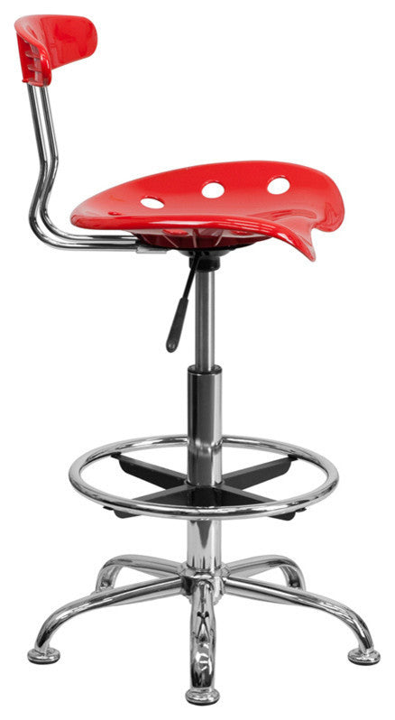 Vibrant Red and Chrome Drafting Stool With Tractor Seat
