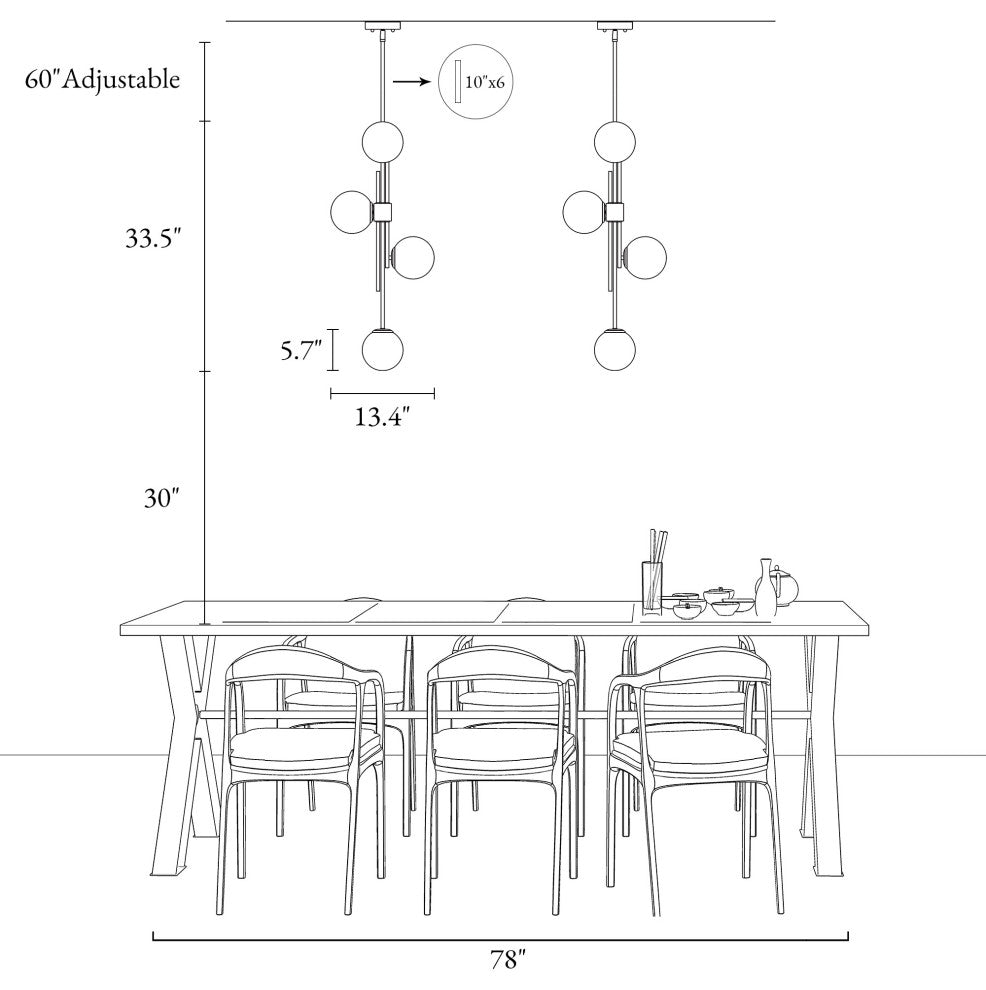 LNC Crithmum 4-Light 13" Modern Mercury Globe Glass Kitchen Island Light, Brass