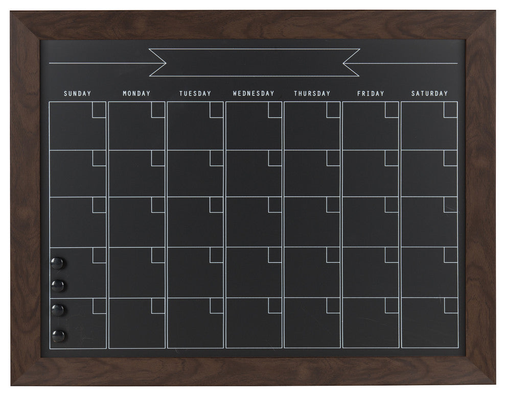 DesignOvation Beatrice Framed Magnetic Chalkboard Monthly Calendar, Walnut Brown