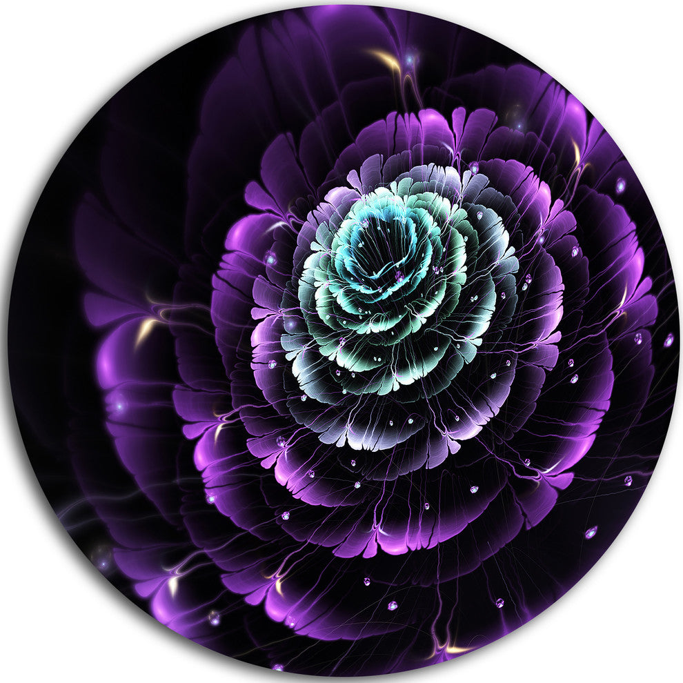 Purple Blue Fractal Flower Digital Art, Floral Round Wall Art, 11"