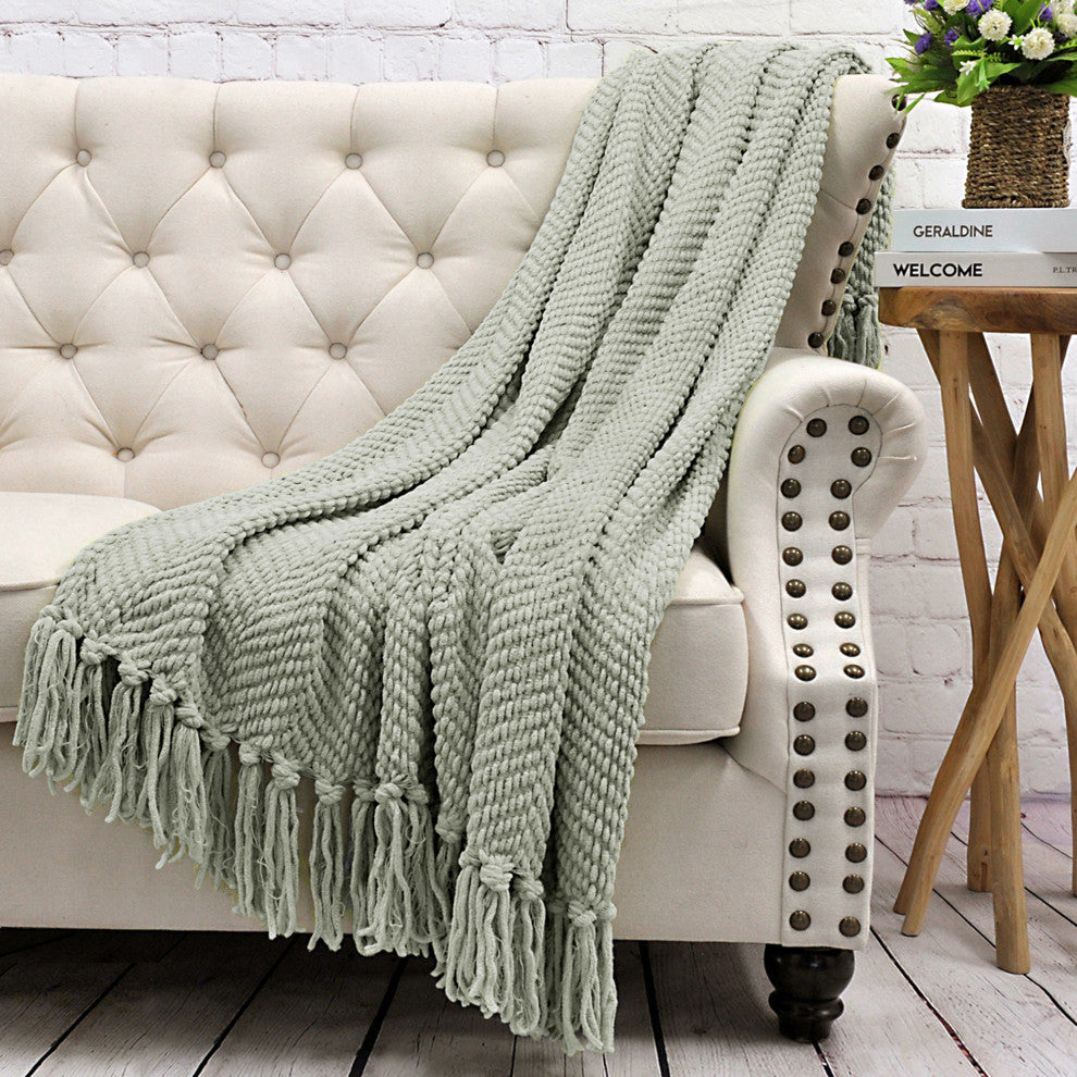 Tweed Knitted Throw Blanket, Silver, 60"x80"
