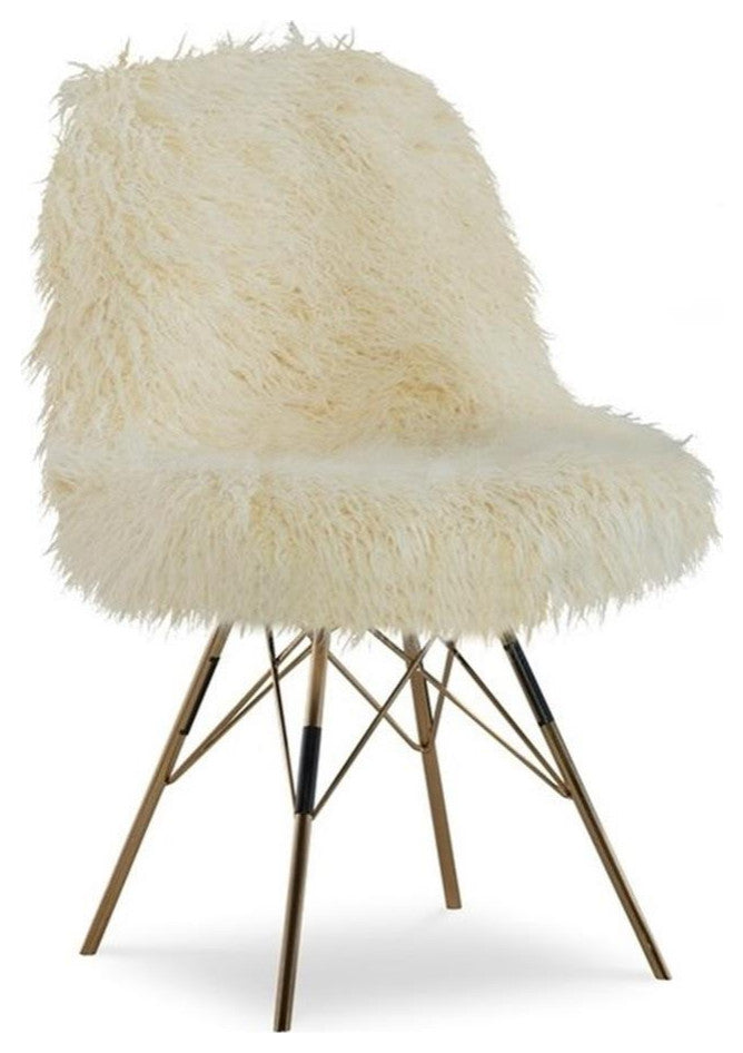 Linon Riley Metal Faux Fur Accent Chair in Gold
