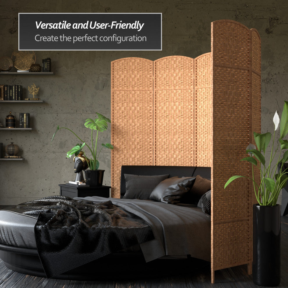 7' Tall Diamond Weave Room Divider, Natural, 4 Panels