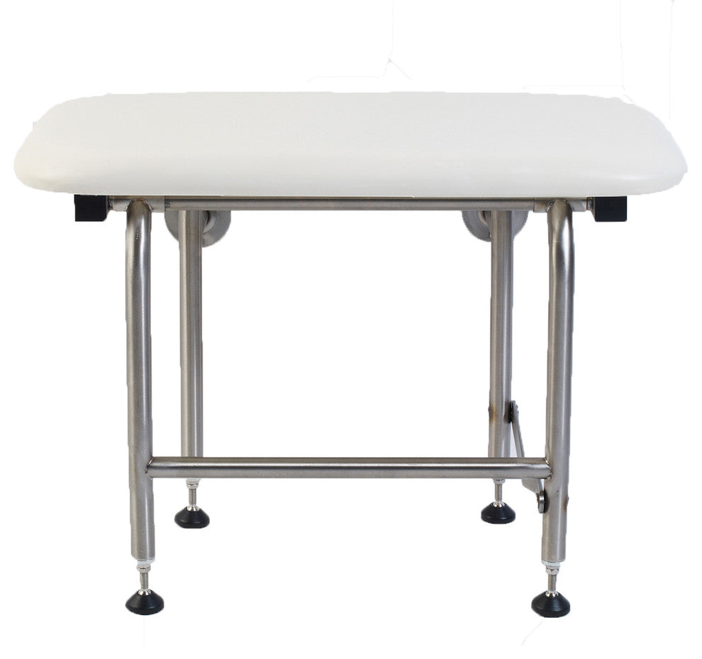 Rectangular Folding Shower Seat, Padded White, 24 Inch, Legs
