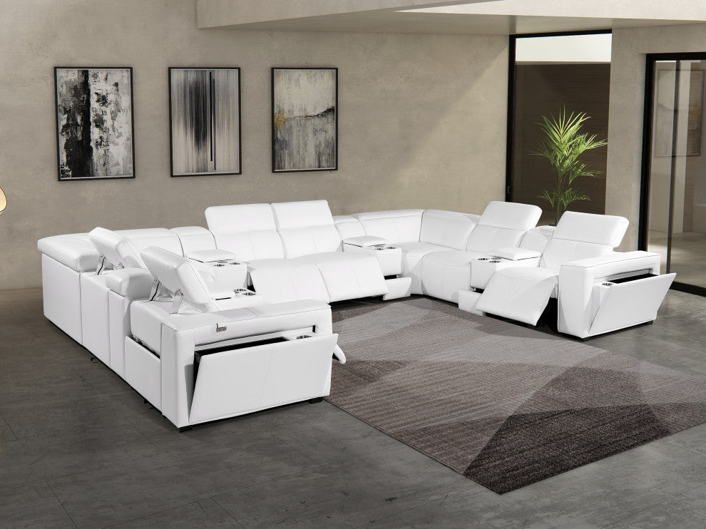 Niccolo Italian Leather 12-Piece U-Shaped 4 Power Reclining Sectional, White