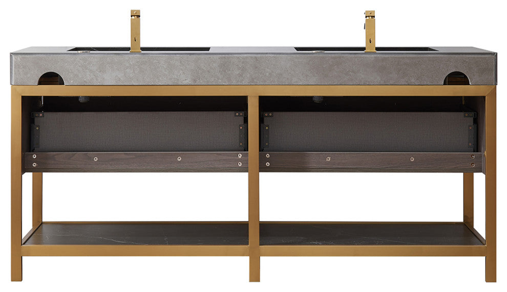 Segovia Bath Vanity with Sintered Stone Top, Suleiman Oak, 72", No Mirror