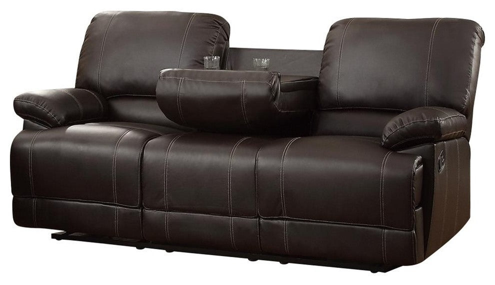 Cadoret Double Reclining Sofa with Drop-Down, Drk Brown Leather