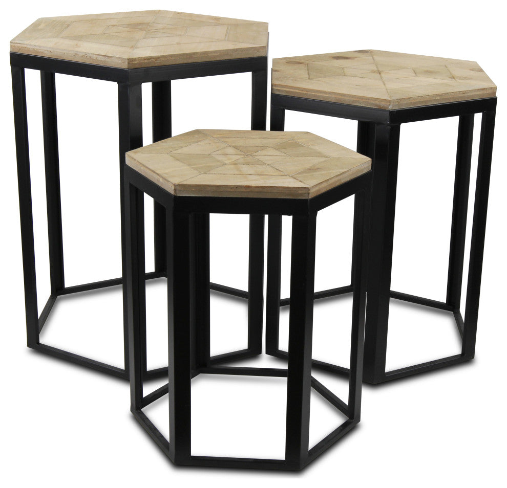 3-Piece Hexagonal Wood Nesting Table Set