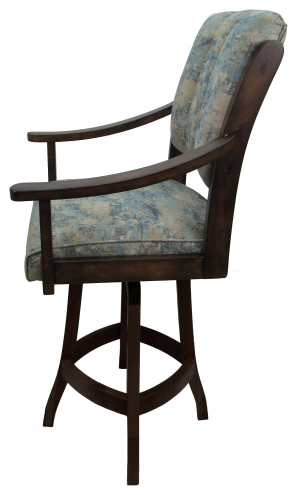 Swivel Counter Wood Bar Stool Casa on S-Base, Poet Sky on Brown, 26"