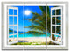 "Window Open to Beach With Palm" Metal Wall Art, 3 Panels, 36"x28"