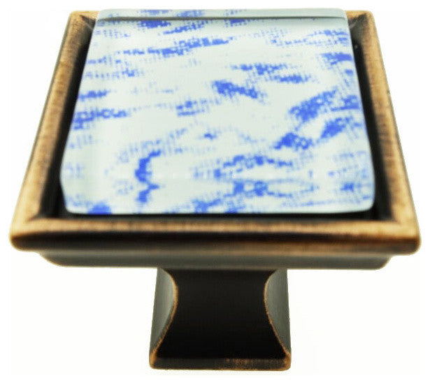 Hand Brushed Surreal Blue Clouds Crystal Glass Oil Rubbed Bronze Classic Knob