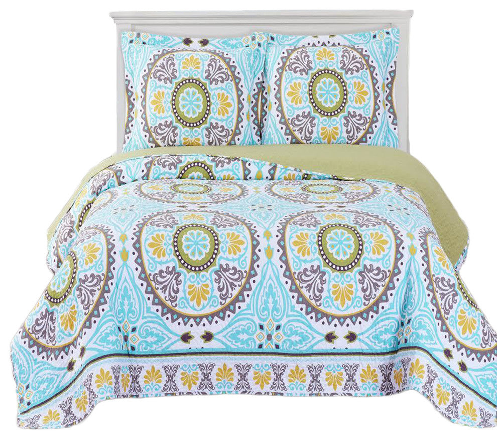 Nyah Oversized Reversible Floral Quilted Coverlet Set, Full/Queen