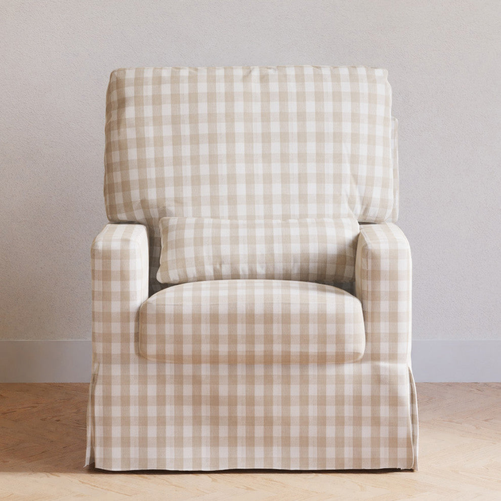 Crawford Pillowback Comfort Swivel Glider, Tan Gingham
