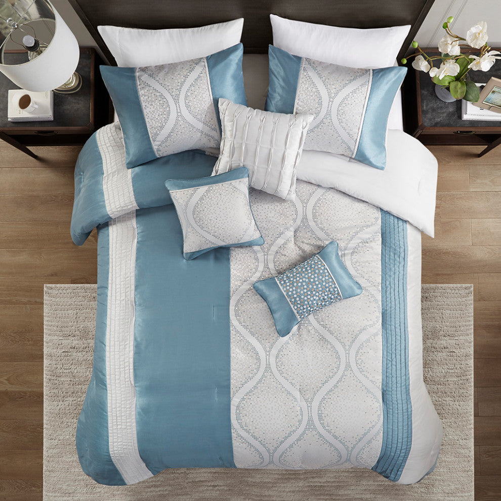 Madison Park Lori 6 Piece Jacquard Comforter Set With Throw Pillows