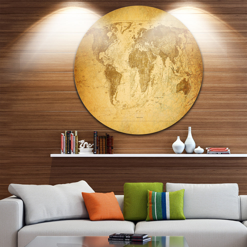 Vintage Classic Map, Contemporary Round Wall Art, 23"