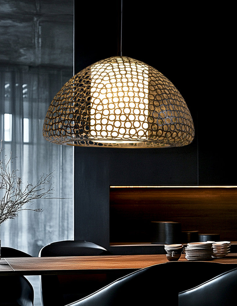Dilston Dome Pendant Bronze, Cream Linen 3-Light 24"Lx24"Wx 13.5"H