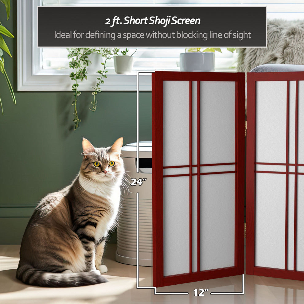 2' Tall Desktop Double Cross Shoji Screen, Rosewood, 3 Panels