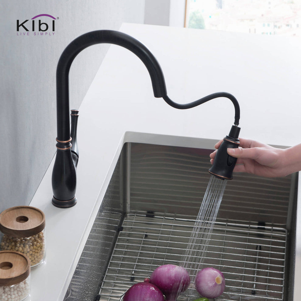 Summit Single Handle Pull Down Kitchen Faucet, Oil Rubbed Bronze, W/ Soap Dispen