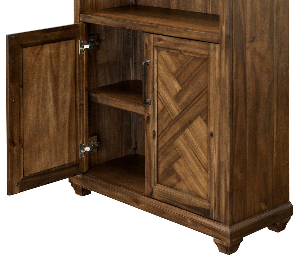 Traditional Wood Bookcase With Doors Fully Assembled Brown