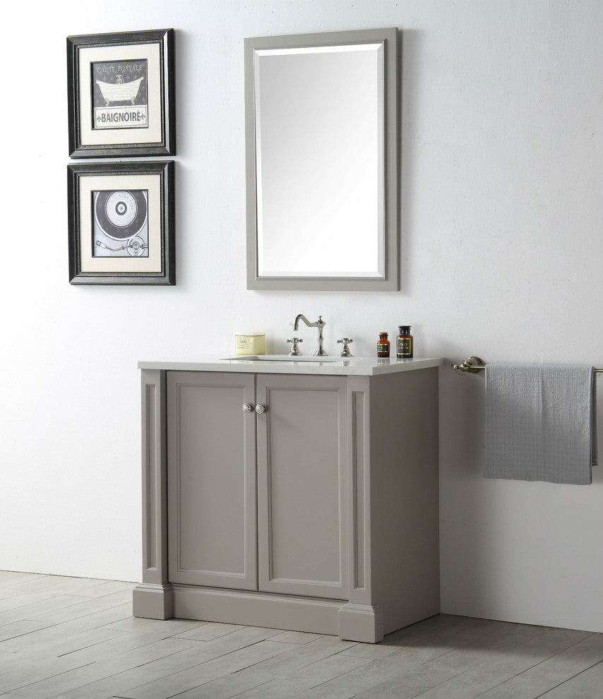 36" Wood Sink Vanity With Quartz Top-No Faucet