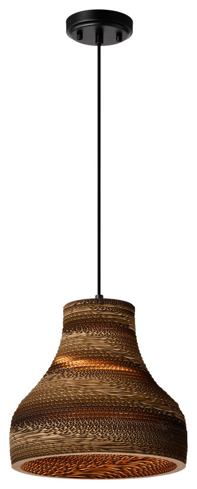 Matte Black Modern Nordic Style Pendant With Natural Brown Origami Paper Shade