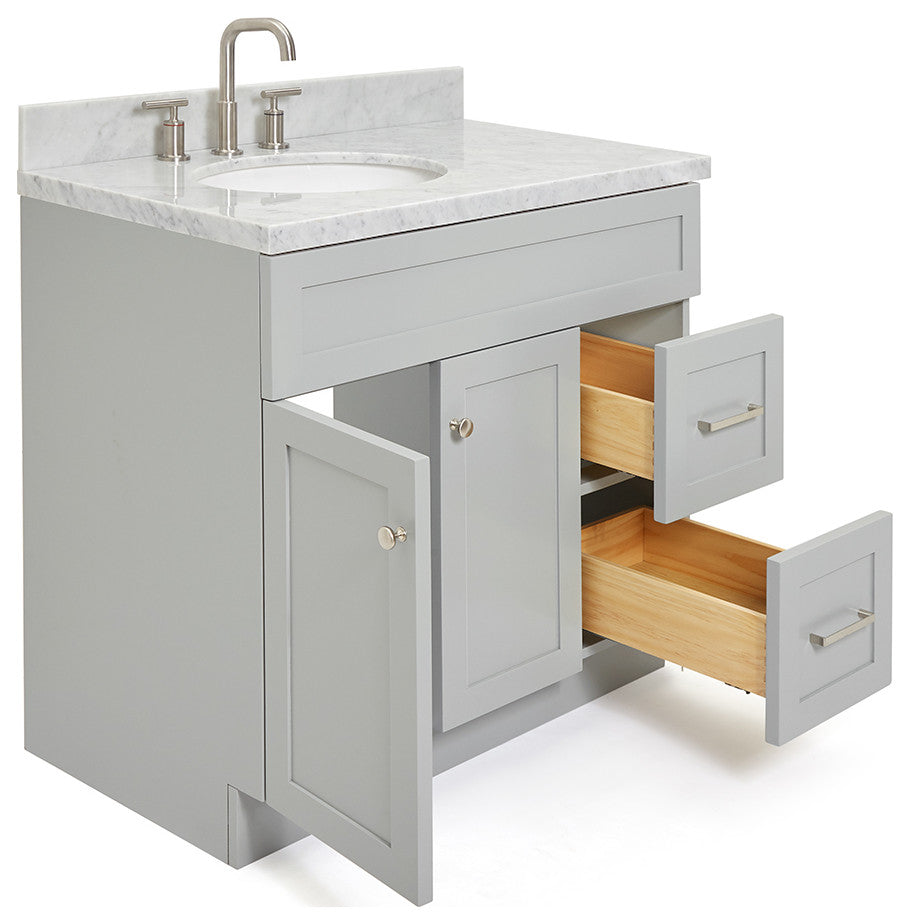 Ariel Hamlet 37" Left Oval Sink Bath Vanity Carrara Marble Grey