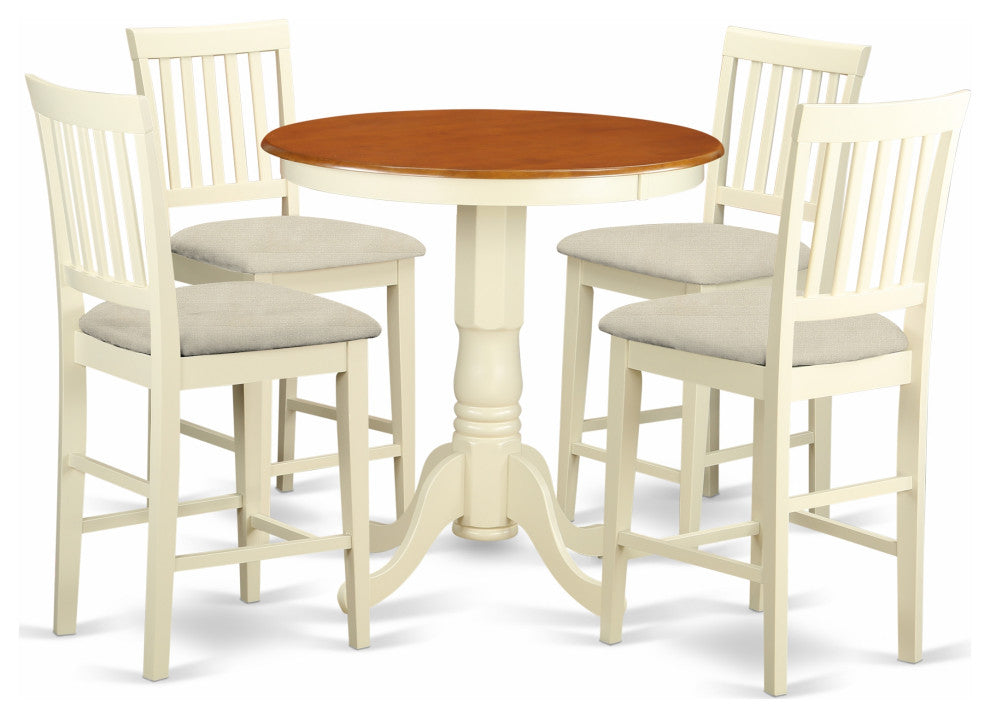 5 Pc Pub Table Set - Kitchen Dinette Table And 4 Bar Stools With Backs