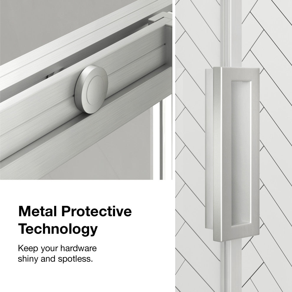 Stanford Sliding Fluted Alcove Shower Door, Satin Nickel, Clear Glass, 48"