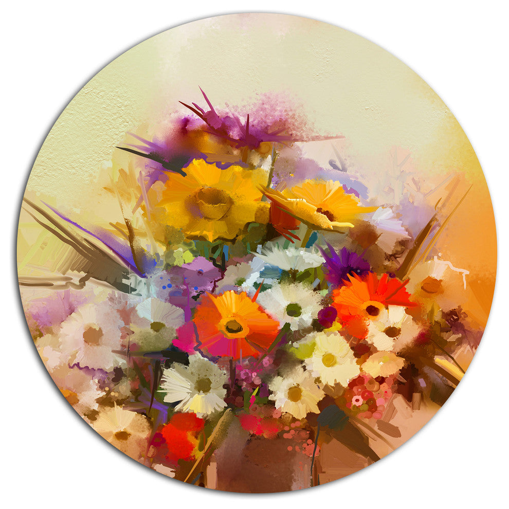 Hand-Painted Bouquet Of Flowers, Modern Floral Round Wall Art, 38"