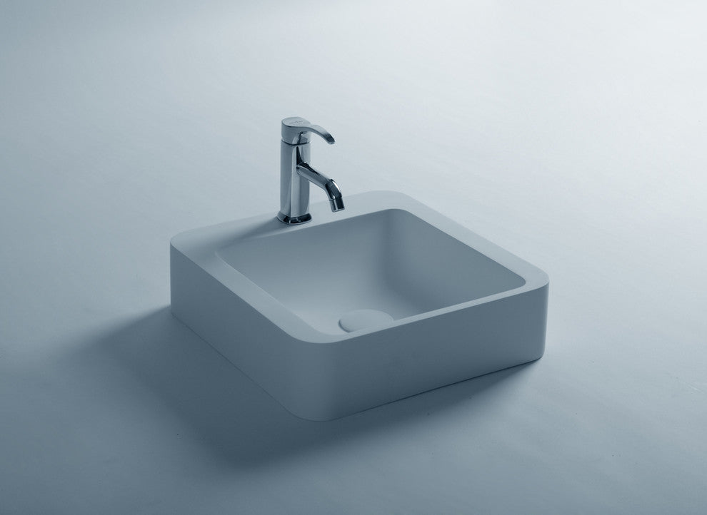ADM Square Countertop Sink, White, 16", Glossy White