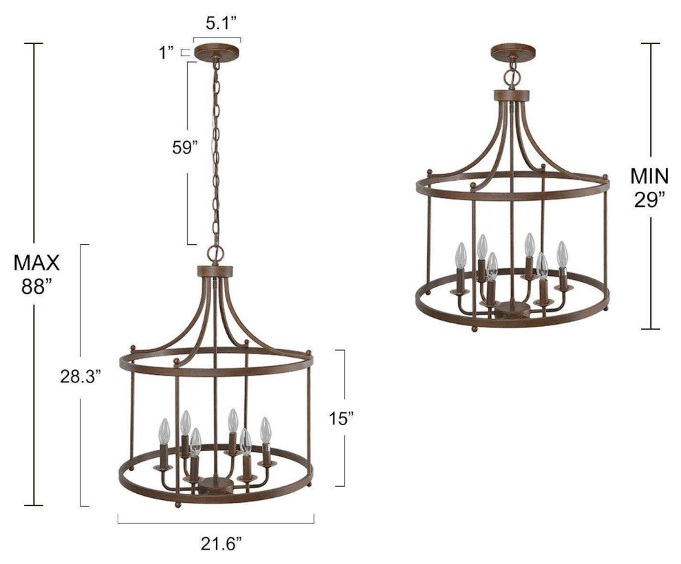 LNC Lepetos 6-Light Matte Finish Modern Cage Chandelier, Brown
