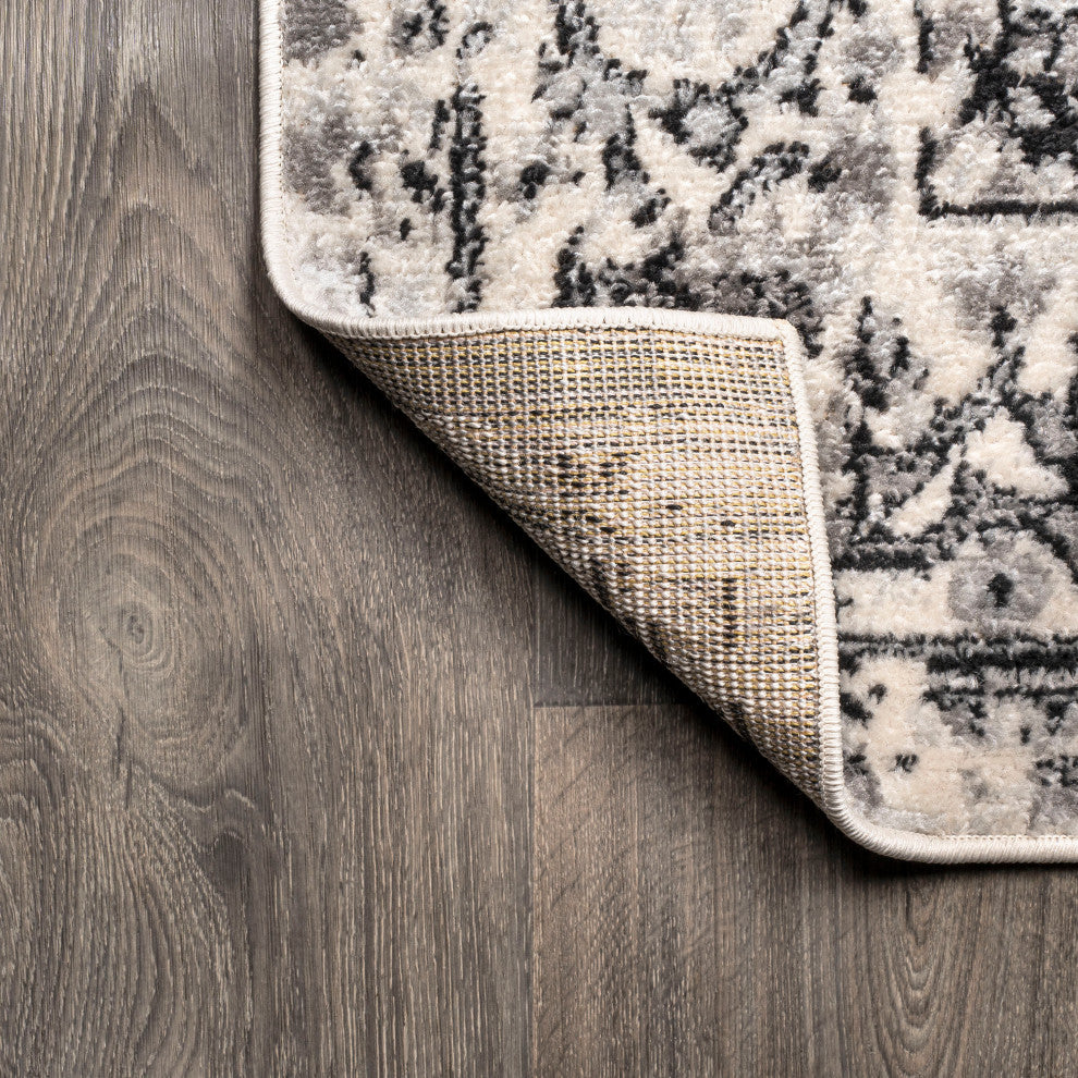 Denia Ornate Geometric Medallion Area Rug, Dark Gray, 8 X 10