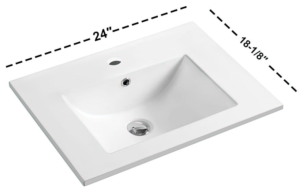 Dowell 18" FTB White Ceramic Single Bathroom Vanity Basin, 24wx18dx6h