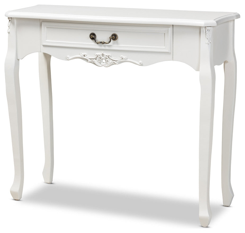 Traditional French Country Provincial White-Finished 1-Drawer Wood Console Table