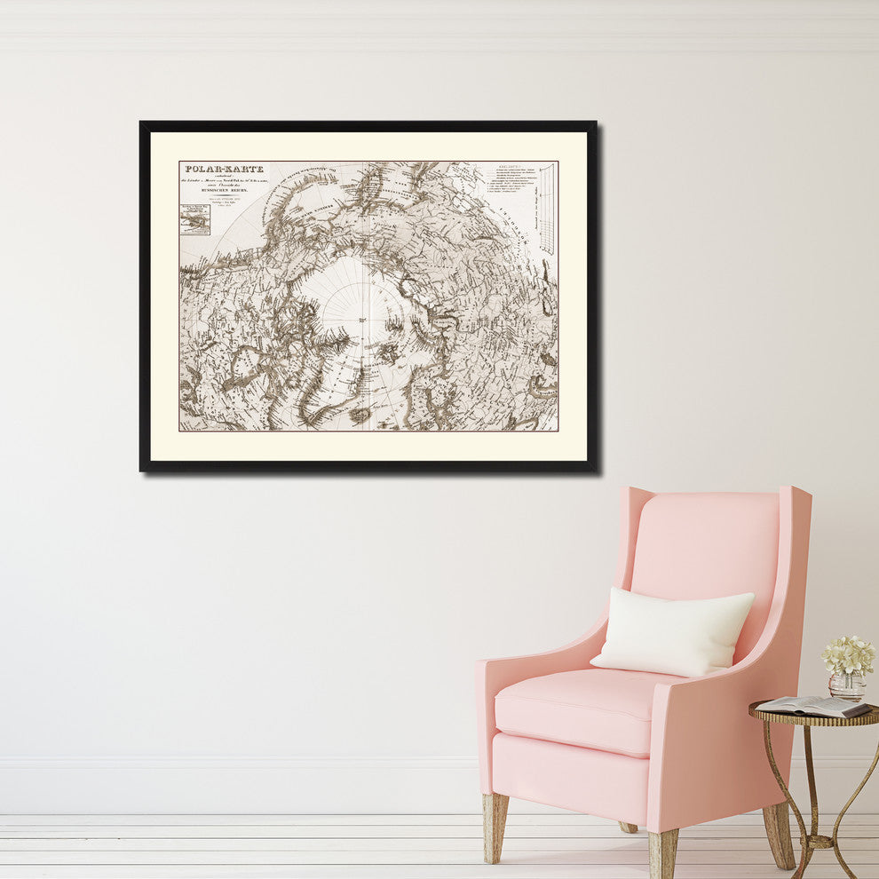 North Pole Stieler Vintage Sepia Map Canvas Print, 16"x21"