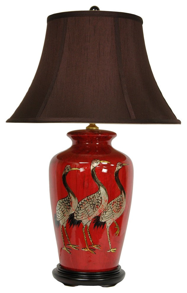 26" Red Crowned Cranes Vase Lamp