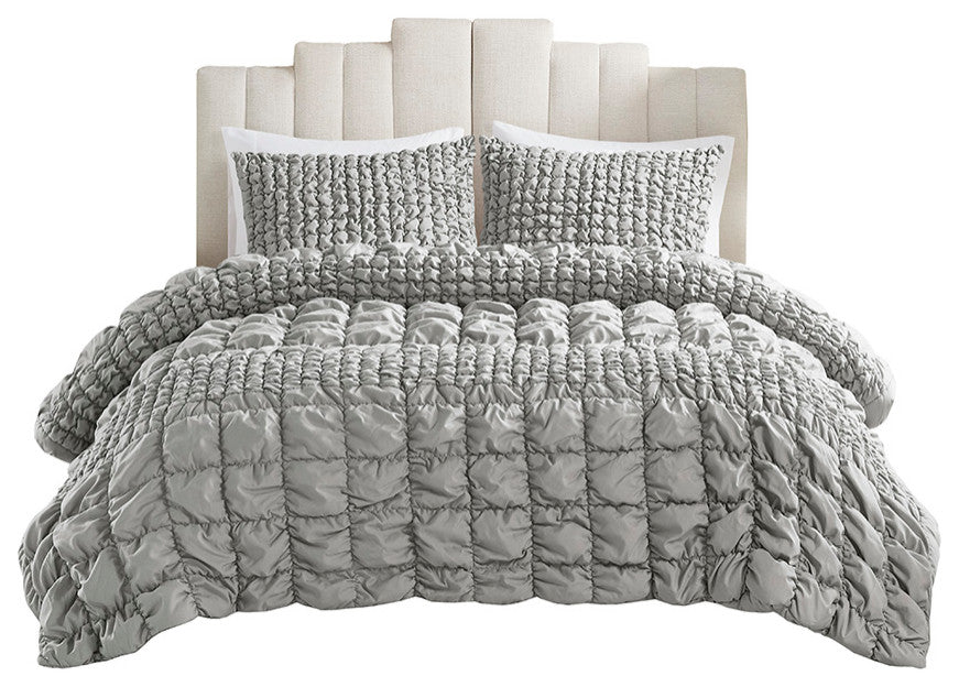 Madison Park Evelyn 3 Piece Stripe Ruched Comforter Set