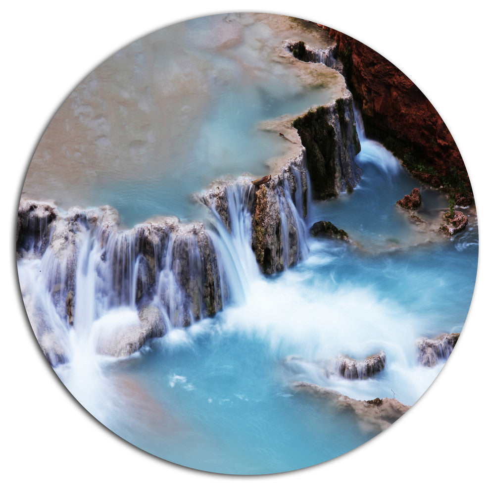 Beautiful Blue Water Cascade, Seashore Round Wall Art, 23"
