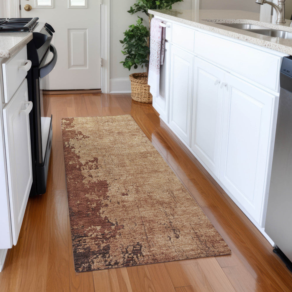 Machine Washable Indoor/Outdoor Chantille ACN1904 Orange 2'3" x 7'6" Runner Rug