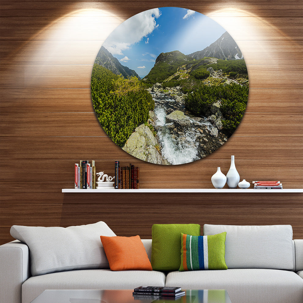 Alpine Stream In High Mountains, Landscape Round Wall Art, 23"