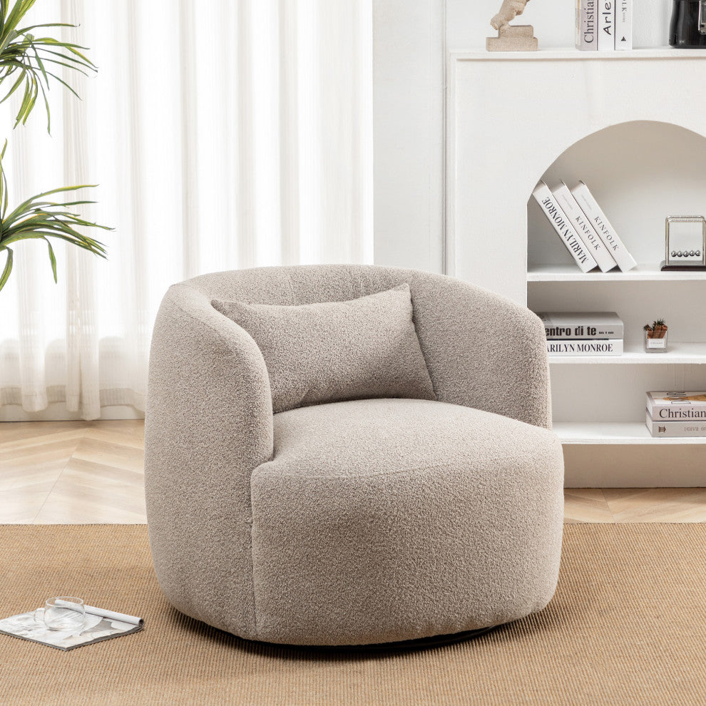 34" Wide Boucle Upholstered Swivel Armchair, Taupe