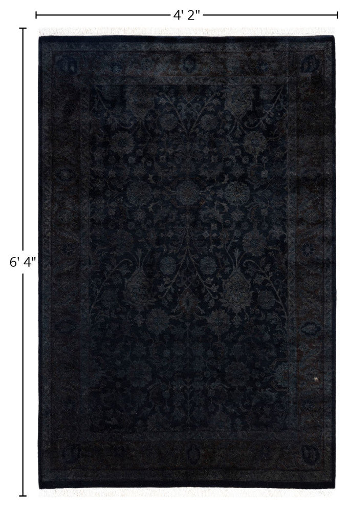 Overdyed One-of-a-Kind Hand-Knotted Area Rug Black, 4' 2" x 6' 4"