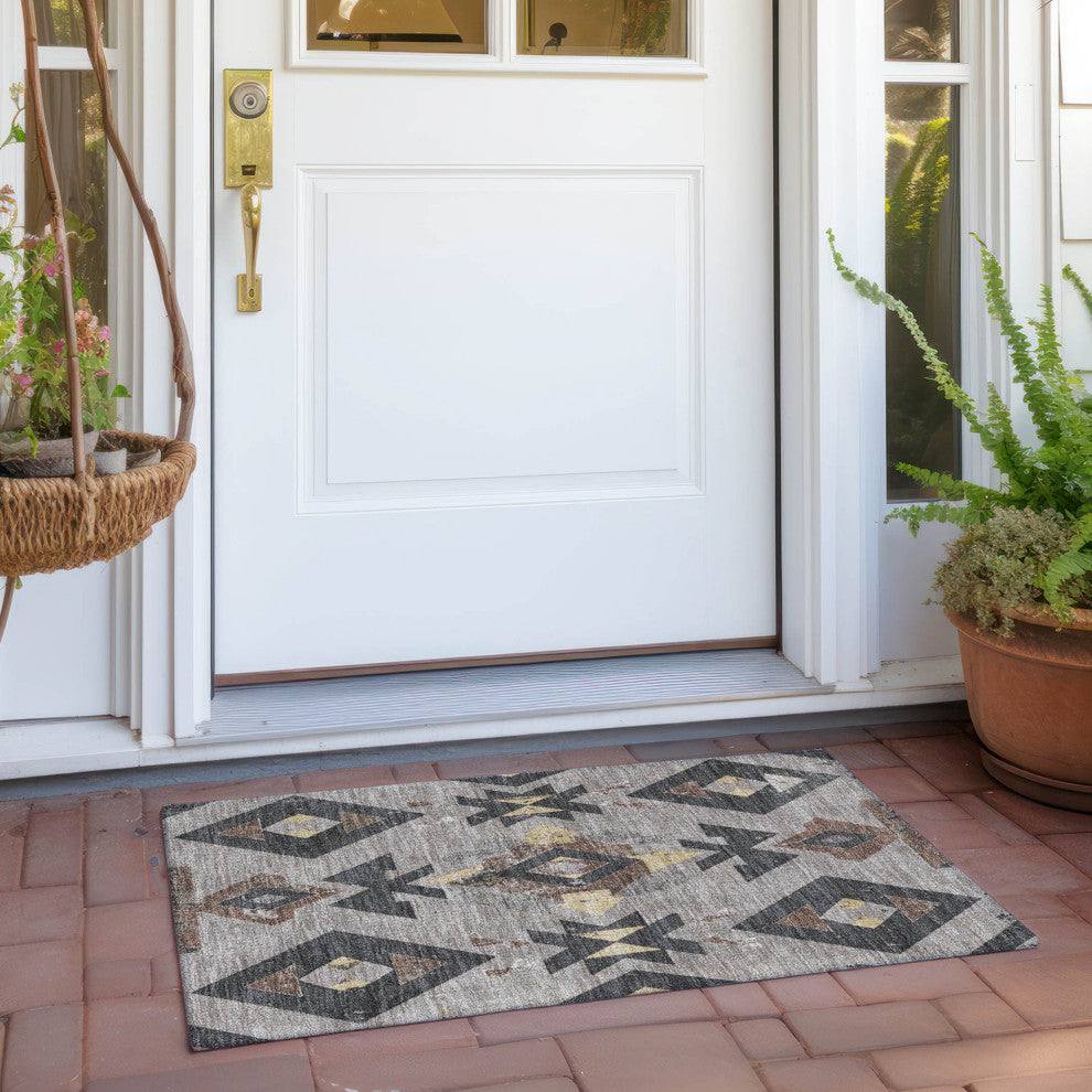 Machine Washable Indoor/Outdoor Chantille ACN1882 Taupe 1'8" x 2'6" Rug