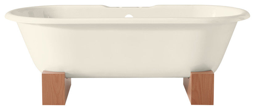 Cheviot Products Regal Cast Iron Bathtub With Wooden Base and Faucet Holes