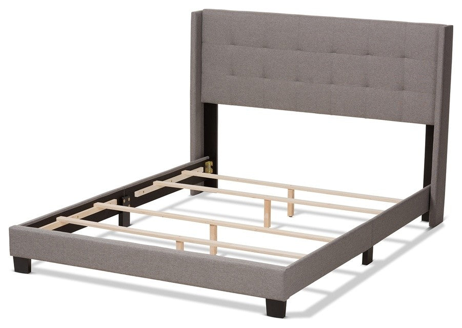 Modern Gray Fabric Upholstered Queen Size Bed