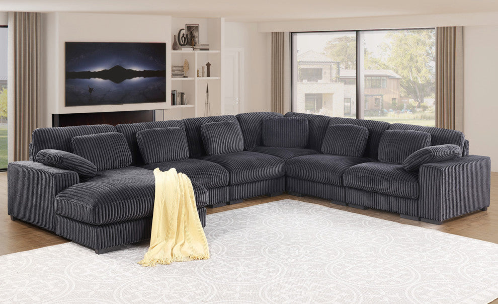 Nadine 155.5"W Dark Gray Corduroy Modular Corner Sectional Left-Facing Chaise