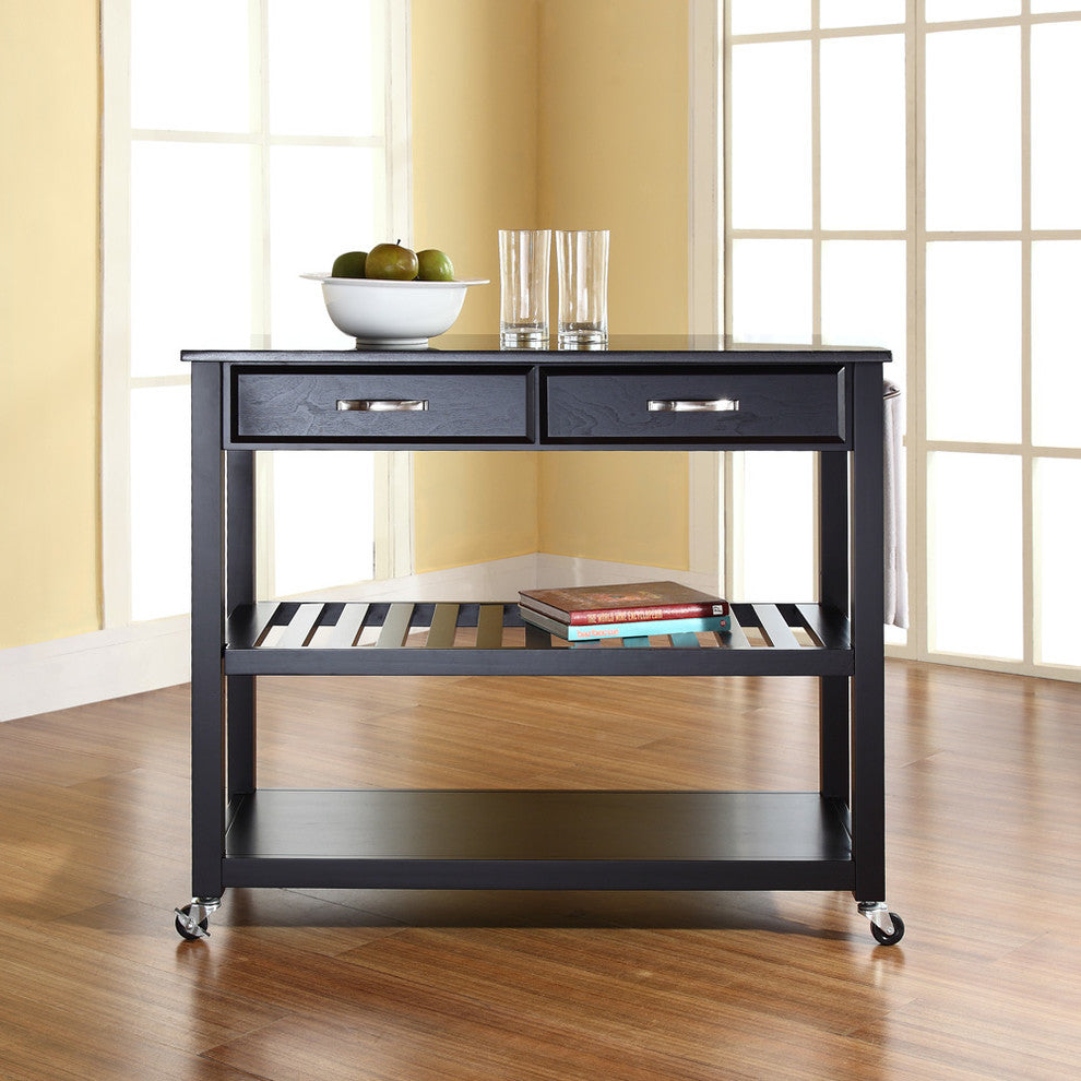 Solid Black Granite Top Kitchen Cart, Island